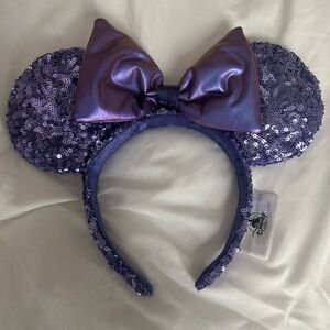 Purple Sequin Minnie Ears Headband with Shimmer Bow